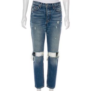 GRLFRND Medium Wash; high waist, straight jeans
